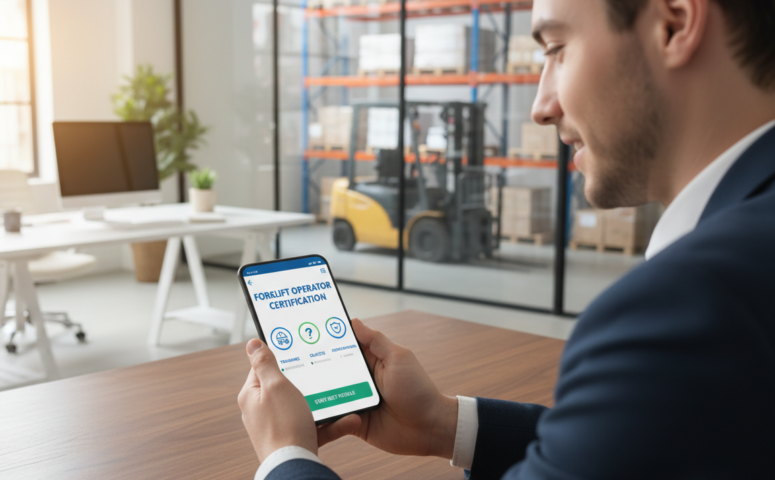 Obtenha sua certificação de operador de empilhadeira pelo aplicativo móvel.